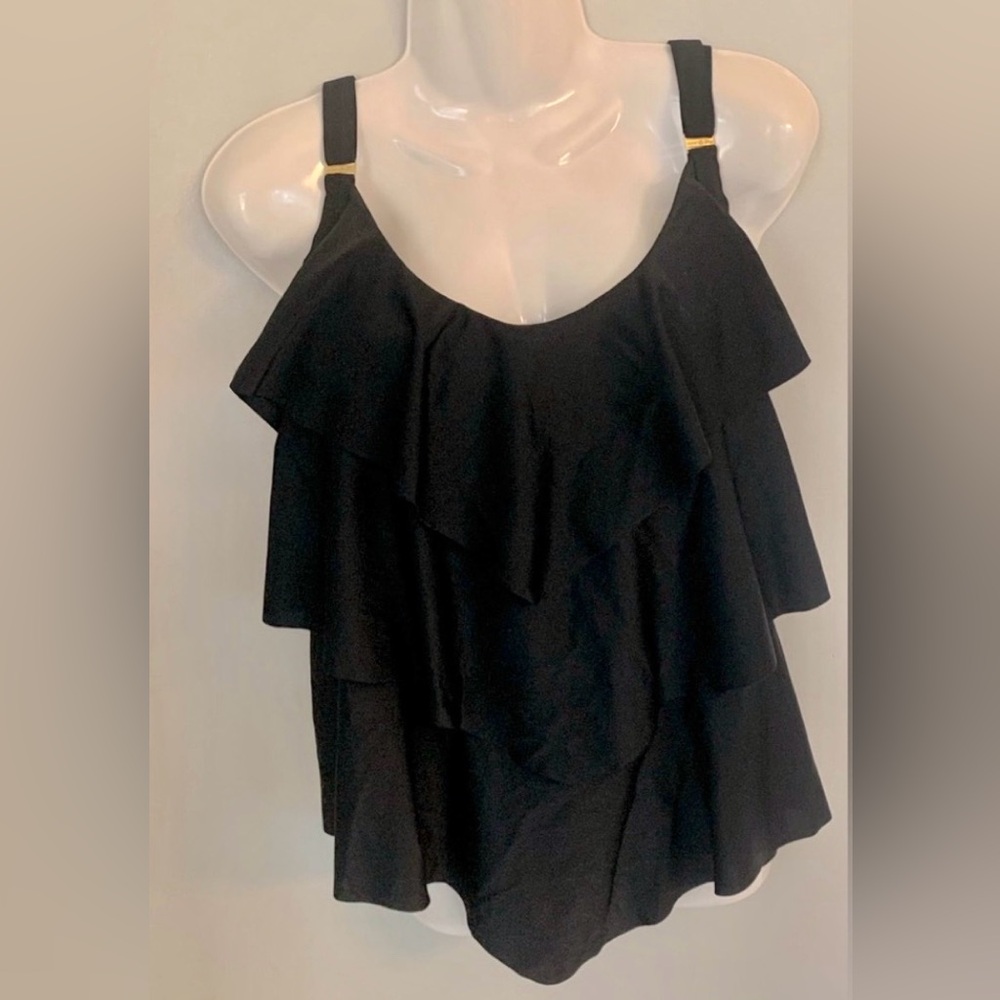 Smart & Sexy Women’s L Large 12-14 Black Ruffle Tiered Swim Tankini Top EUC - Picture 2 of 7
